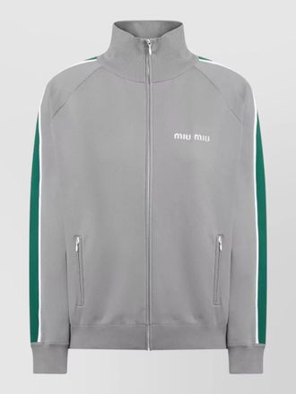 Miu Miu jacket contrast stripe high collar ribbed trim