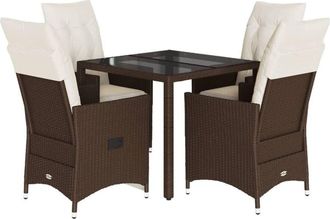 vidaXL Set Comedor De Jard&iacute;n 5 Piezas Y Cojines Rat&aacute;n Sint&eacute;tico Marr&oacute;n Vidaxl