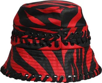 Dolce & Gabbana Womens Black Red Stripe Polyester Wide Brim Bucket Hat And