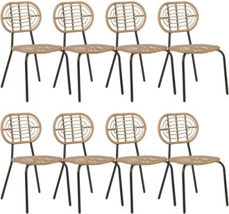 Beliani Conjunto De 8 Sillas De Rat&aacute;n Beige Negro Natural Sint&eacute;tico Respaldo Trenzado Pratello