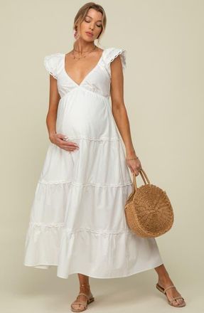 Pinkblush Ruffle Trim Maxi Dress in Ivory at Nordstrom, Size Small