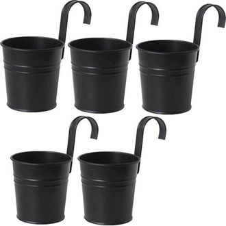 No Brand Macetas Colgantes - 5 Macetas Met&aacute;licas Tipo Cubo Con Ganchos, Ideales Para Decoraci&oacute;n Interior Y Exterior - Color Negro