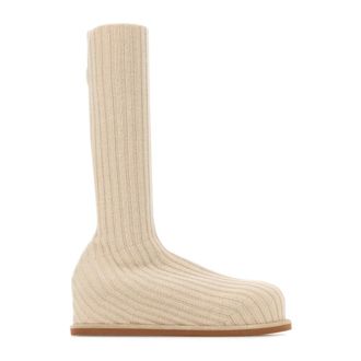 Amina Muaddi High Boots, female, Beige, Size: 11 US Veneda Stretch Flatform Boot