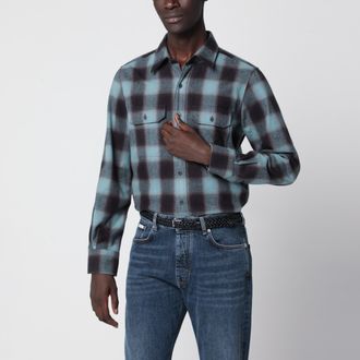 Tom Ford Gray and blue cotton flannel shirt