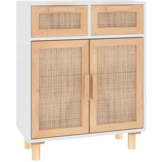 vidaXL Vidaxl - Aparador Madera Maciza Pino Y Rat&aacute;n Natural Blanco 60x30x75 Cm