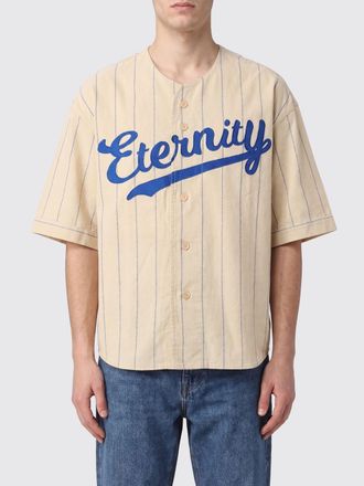 Saint Mxxxxxx Short-Sleeved Striped Bowling Shirt with Slogan Print