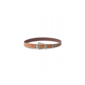 Pinko Leren riem met turquoise stenen- 3 cm - Dames - Riemen - Bruin - S - Leer - Accessoires
