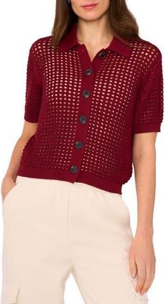 Halogen Openwork Short Sleeve Cardigan in Earth Red at Nordstrom Rack, Size X-Small