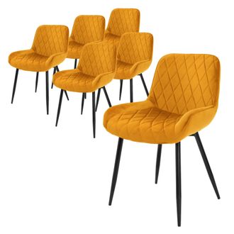 ML Design Ml-design - 6x Sillas De Comedor Ocre Estilo Retro Asiento Tapizado Aspecto De Terciopelo Patas De Metal Negras Con Respaldo Y Apoyabrazos Sill&oacute;n Para