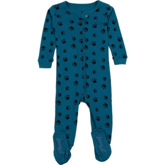 Leveret Footed Printed Cotton Matching Family Pajamas, Coordinated Prints in Blue Dog Paw at Nordstrom, Size 0-3M
