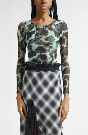 Collina Strada Womens Cardio Floral Print Gold Lam&eacute; Top in Snow Leopard at Nordstrom, Size X-Large