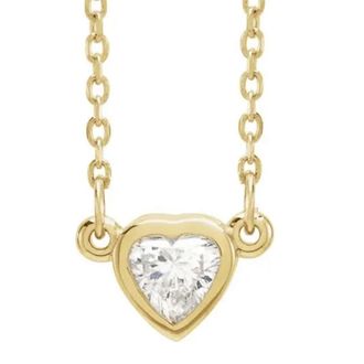 Pompeii3 3/8ct Bezel Solitaire Heart Shape Diamond 14K Yellow Gold Lab Grown Necklace