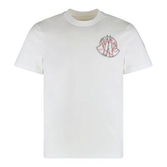 Moncler T-Shirts, male, White, M, Overlapped Logo Cotton T-Shirt