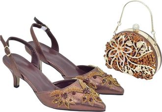 Generic Women Shoes And Bags Set Nigeria Party Full Rhinestoness Decoration Metal Closure Shoes For Party Pumps