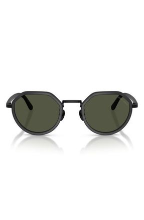 Armani 48mm Round Sunglasses in Matte Black /Green at Nordstrom