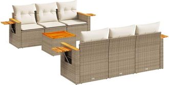 vidaXL Vidaxl - Set Sof&aacute;s De Jard&iacute;n 7 Piezas Y Cojines Rat&aacute;n Sint&eacute;tico Beige