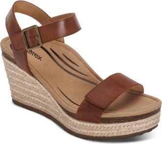 Aetrex Womens Sydney Quarter Strap Espadrille Wedge Sandals In Walnut