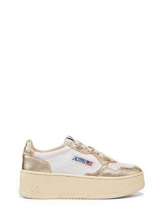 Autry White Leather And Platinum Metallic Medalist Platform Sneakers