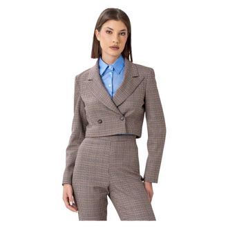 Kocca Blazers, female, Brown, S, Short Sophisticated Chequered Jacket