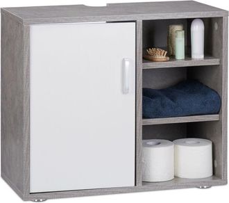 Relaxdays Relaxdays - Basin Vanity Unit, One Door, Bathroom Under-Sink Cabinet, Siphon Cut-Out 51x60x32 cm, Grey