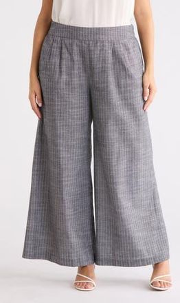 Renee C Stripe Cotton & Linen Wide Leg Pants in Black at Nordstrom Rack, Size 1 X