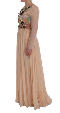 Dolce & Gabbana Womens Floral Embroidered Silk Gown Pink