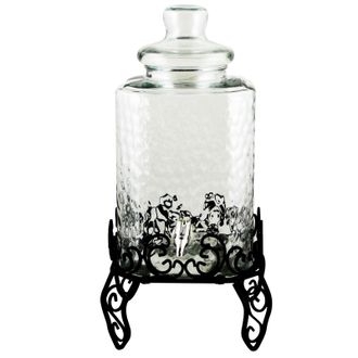 Gibson Home Moreauville 3 Piece 2.25 Gallon Square Embossed Glass Beverage Dispenser with Wire Stand