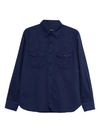 Tom Ford chest-pocket shirt - men - Cotton/Linen/Flax - 44 - Blue