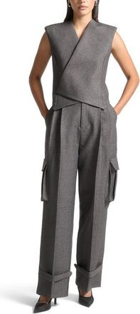 Mani&egrave;re De Voir Laurence Tailored Wrap Waistcoat in Grey Marl at Nordstrom, Size 12