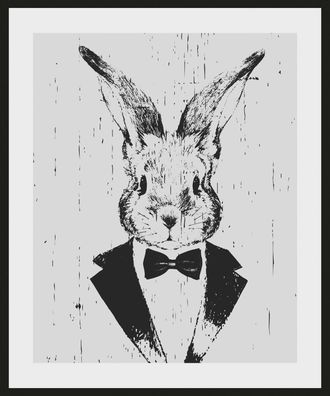 Queence Bild »Iida« Hase Hasen Haustiere Kunst Schwarz-Weiss 1 Stk. tlg. HD Premium Poster-Druck inkl. Holzrahmen
