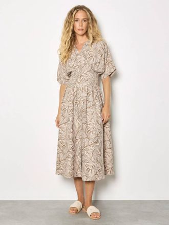 Apricot Fernwood Button Down Dress In Stone