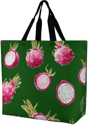 Generic Dragon Fruit Reusable Shopping Bags One Shoulder Grocery Tote Bag Waterproof Big Purse for Work Travel