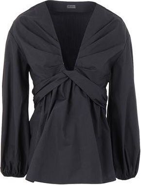 8 by YOOX COTTON PLEATED DEEP V-NECK BLOUSE
