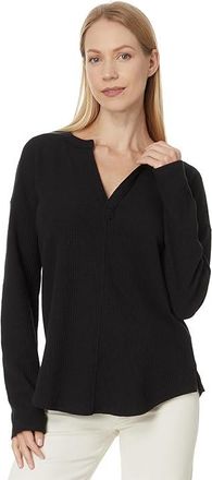 Lilla P Rounded Hem Split Neck Womens Clothing Black : XS, Cotton/Modal/Polyester