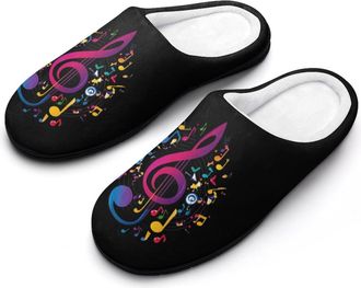 Generic Colorful Musical Notes Mens Slippers Slip On Comfortable Fleece Cotton House Shoes Winter