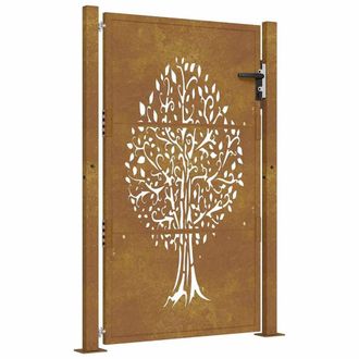 Berkfield Home Garden Gate 105x130 cm Corten Steel Tree Design in Brown
