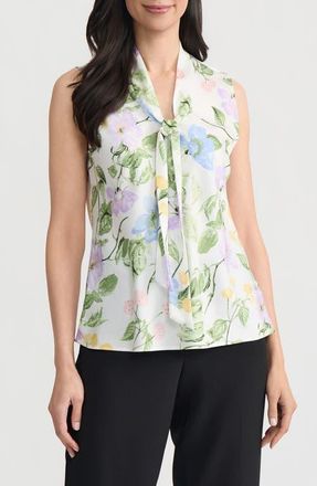 Kasper Sleeveless Matte Satin Top in Lily White Multi at Nordstrom, Size X-Large P