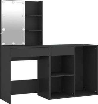 vidaXL Tocador Con Led Y Armario Madera Contrachapada Negro Vidaxl