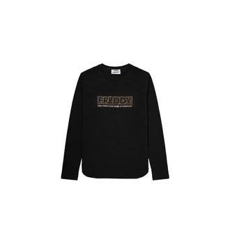 Freddy T-shirt Manica Lunga Donna con Logo Decorato da Borchie