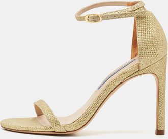 Stuart Weitzman Gold Glitter Ankle Strap Sandals