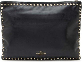 Valentino Black Leather Rockstud Oversized Clutch (Authentic Pre-Loved)