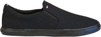 Tommy Hilfiger Schoenen, Heren, Zwart, 40 EU, Katoen, Zwarte platte schoenen met geborduurd logo