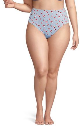 Lands End Cheeky High Waisted Bikini Bottoms in Dusk Sky Cherry Stripe at Nordstrom, Size 22W