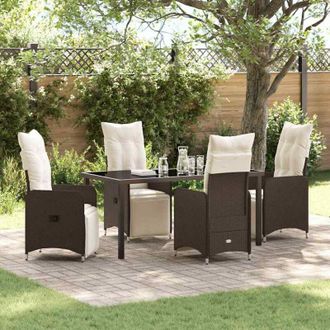 vidaXL Conjunto De Comedor De Jard&iacute;n Con Coj&iacute;n 5 Pcs Marr&oacute;n Polirat&aacute;n Vidaxl