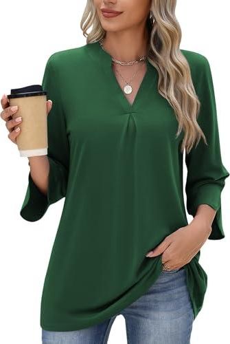 Chemisier Femme PASUDA En Coton - Manches Longues, Col En V, Coupe Ample - 6 Couleurs Unies - Taille S à XXL - 5