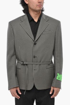Off-white SEASONAL Blazer in Lana Vergine TAG BUCKLE con Motivo Pied de Poule Off-White