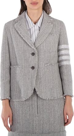 Thom Browne Ladies Tweed Fray 4-Bar Cropped Sack Jacket