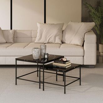 Vicco Tavolino da divano Ramio, Marmo nero, 60 x 60 cm 2 parti, Vicco
