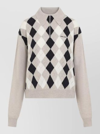 Miu Miu cashmere argyle knit polo jumper