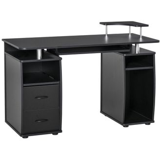 Carter's 120L x 55W x 85H cm Computer Desk Office PC Table Workstation with Keyboard Tray - CPU Shelf - Drawers - Sliding Scanner Shelf - Black - CARTER | TJ